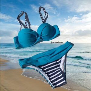 *** NWOT Push Up Bandeau Bikini Striped Cheeky Bottom